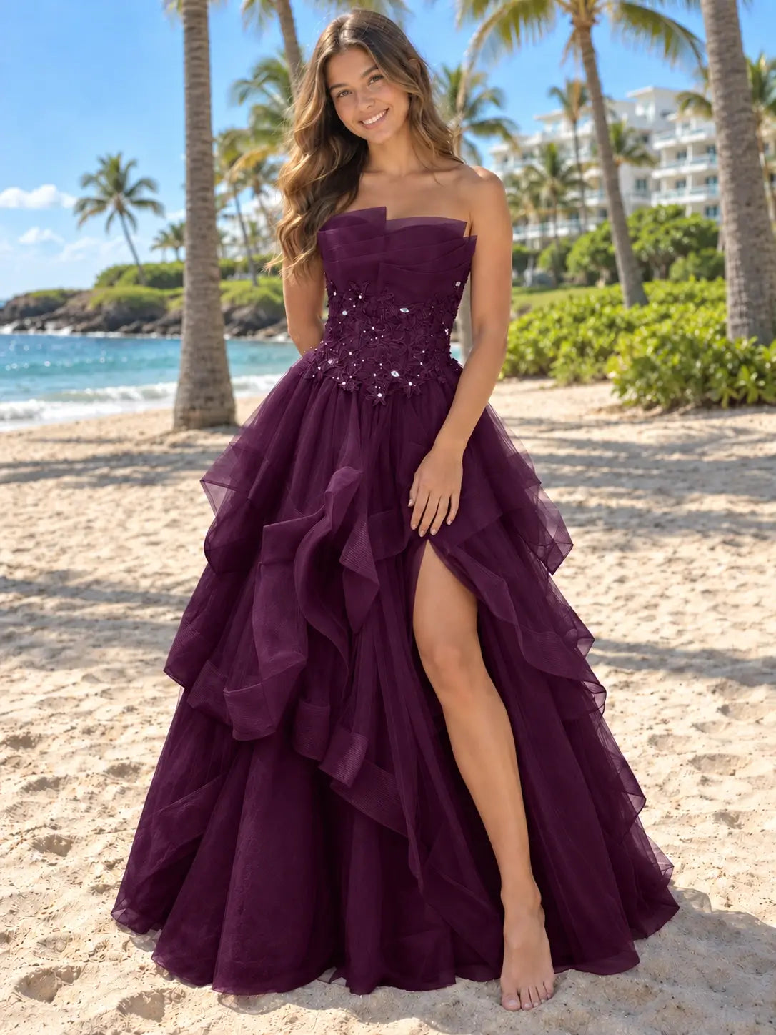 Tiered Strapless Prom Dress 