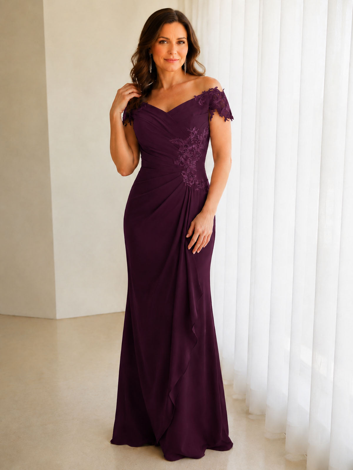 Off-Shoulder Chiffon Sheath Dress 