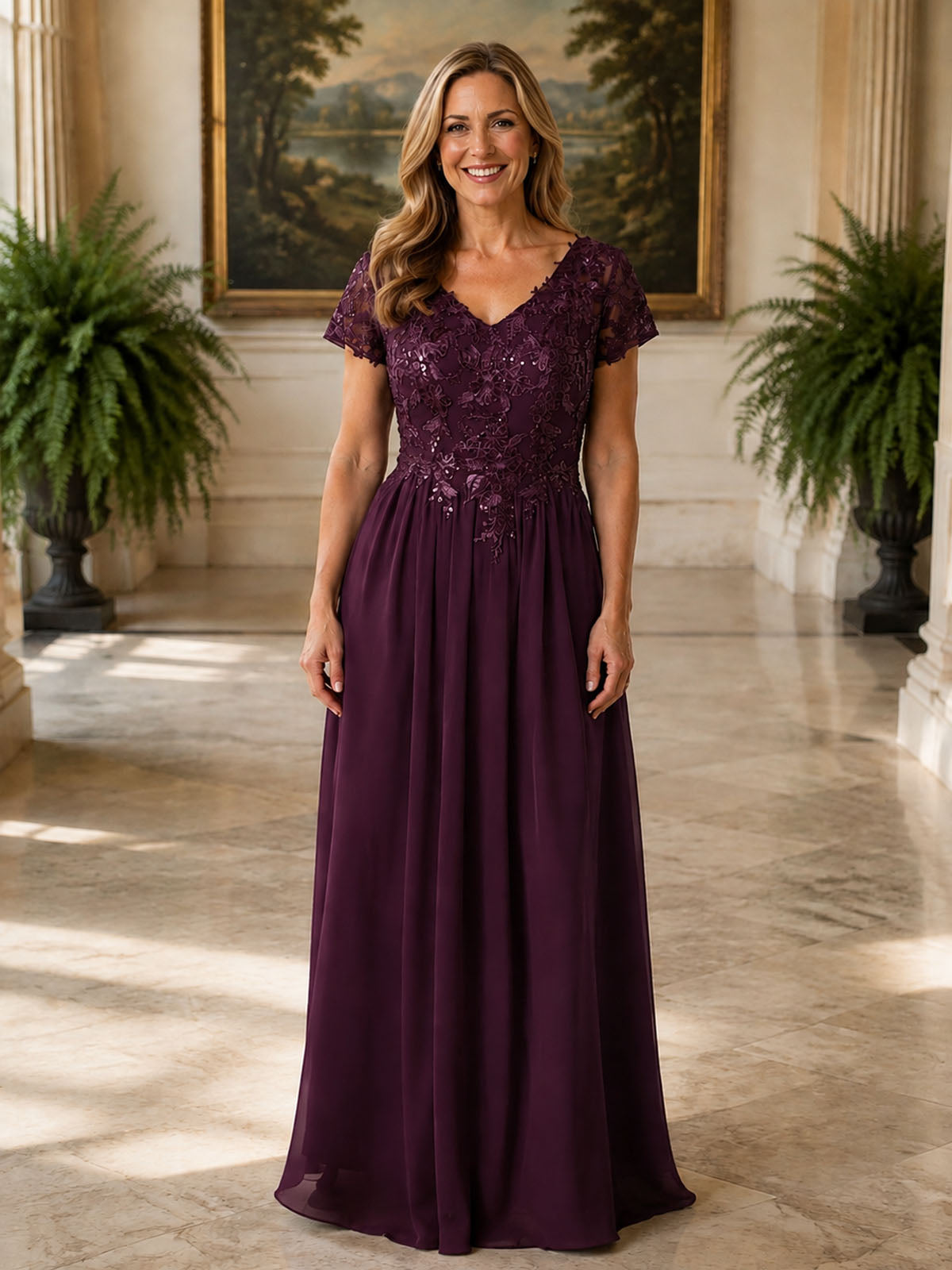 Short Sleeves Chiffon Dress 