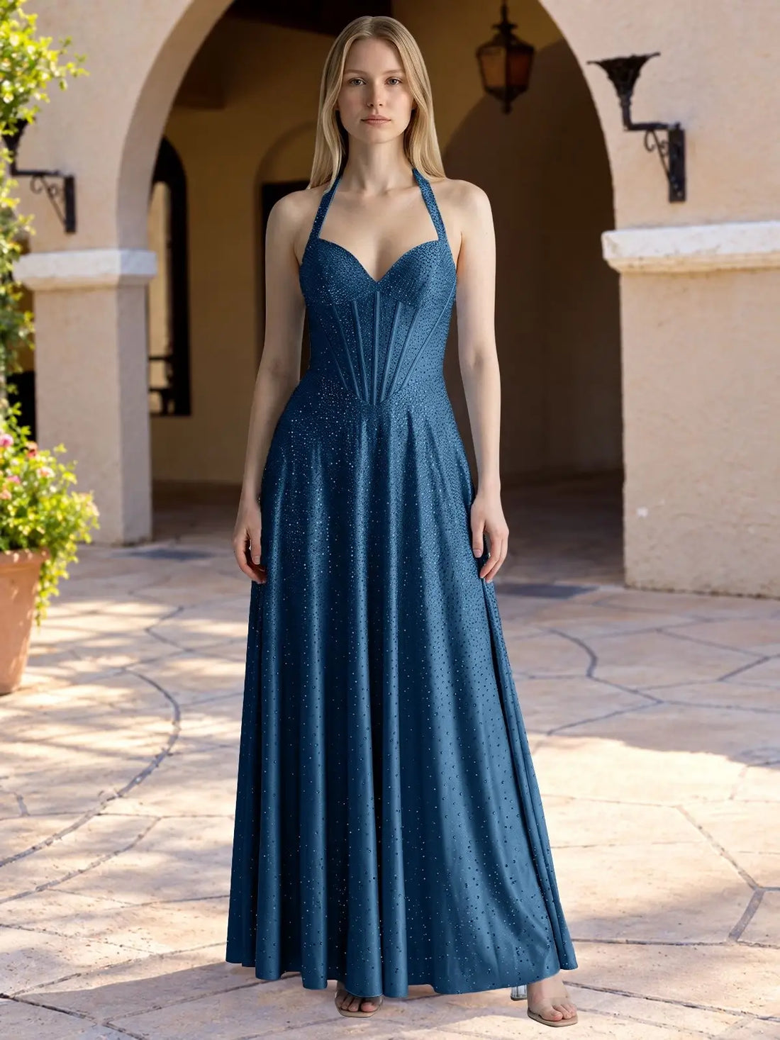 Halter Beaded Prom Dress 