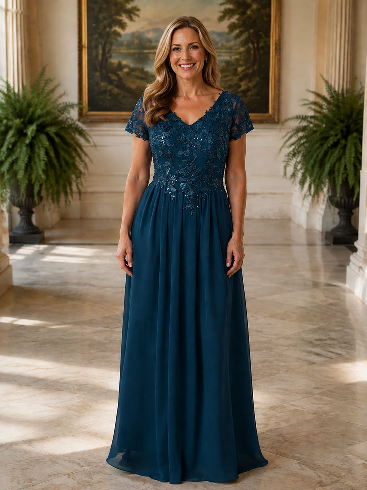 Short Sleeves Chiffon Dress 