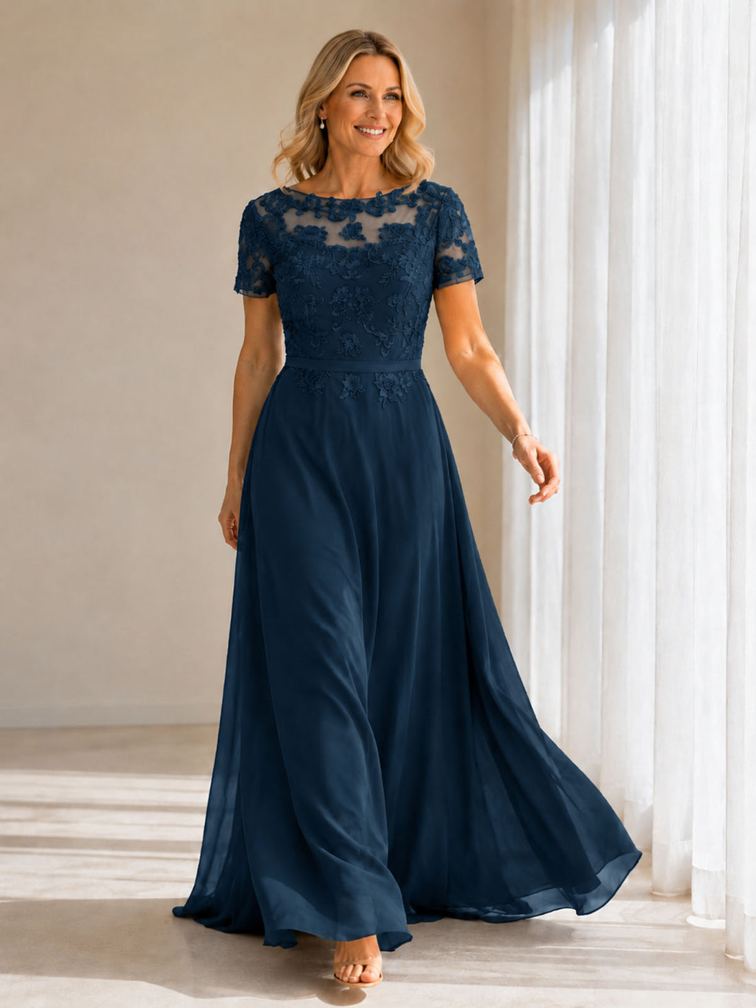 Illusion Applique Chiffon Dress 