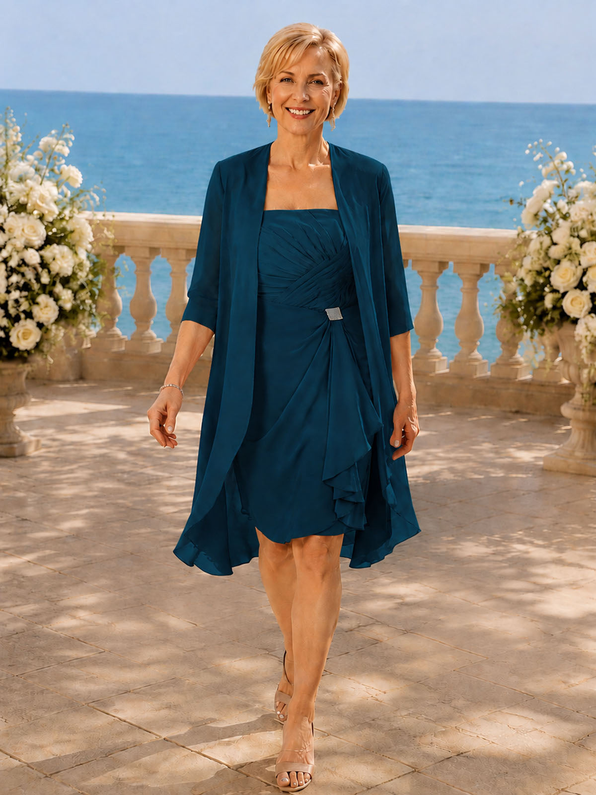 Ruched Chiffon Two-Piece Dress Set 