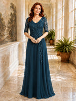 Applique V-Neck Chiffon Dress 