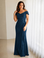 Off-Shoulder Chiffon Sheath Dress 