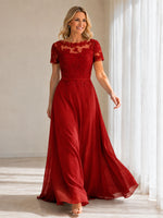 Illusion Applique Chiffon Dress 