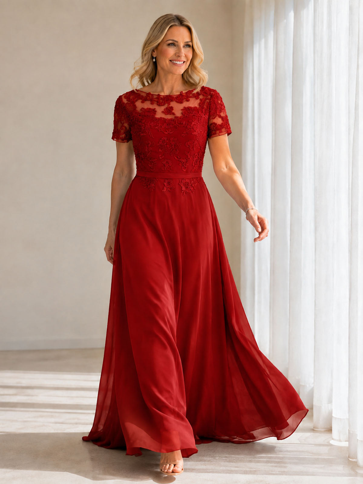 Illusion Applique Chiffon Dress 