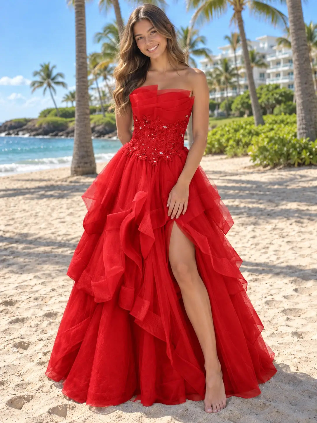 Tiered Strapless Prom Dress 