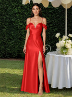 Silk-like Bridesmaid Dress with Cold Neckline 