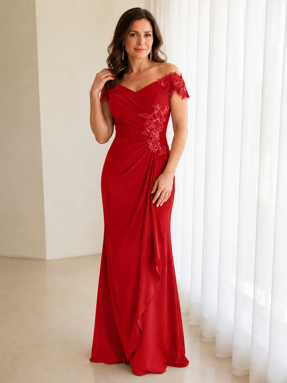 Off-Shoulder Chiffon Sheath Dress 