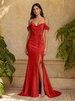 Mermaid Bridesmaid Dress with Tie Waist Sash