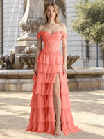 Tiered Off The Shoulder Prom Dress 