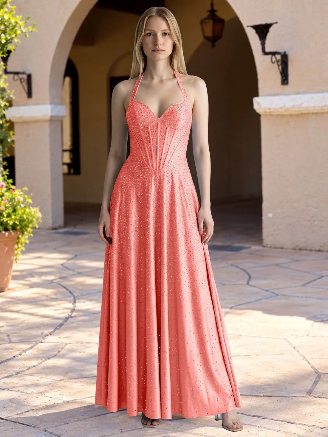 Halter Beaded Prom Dress 