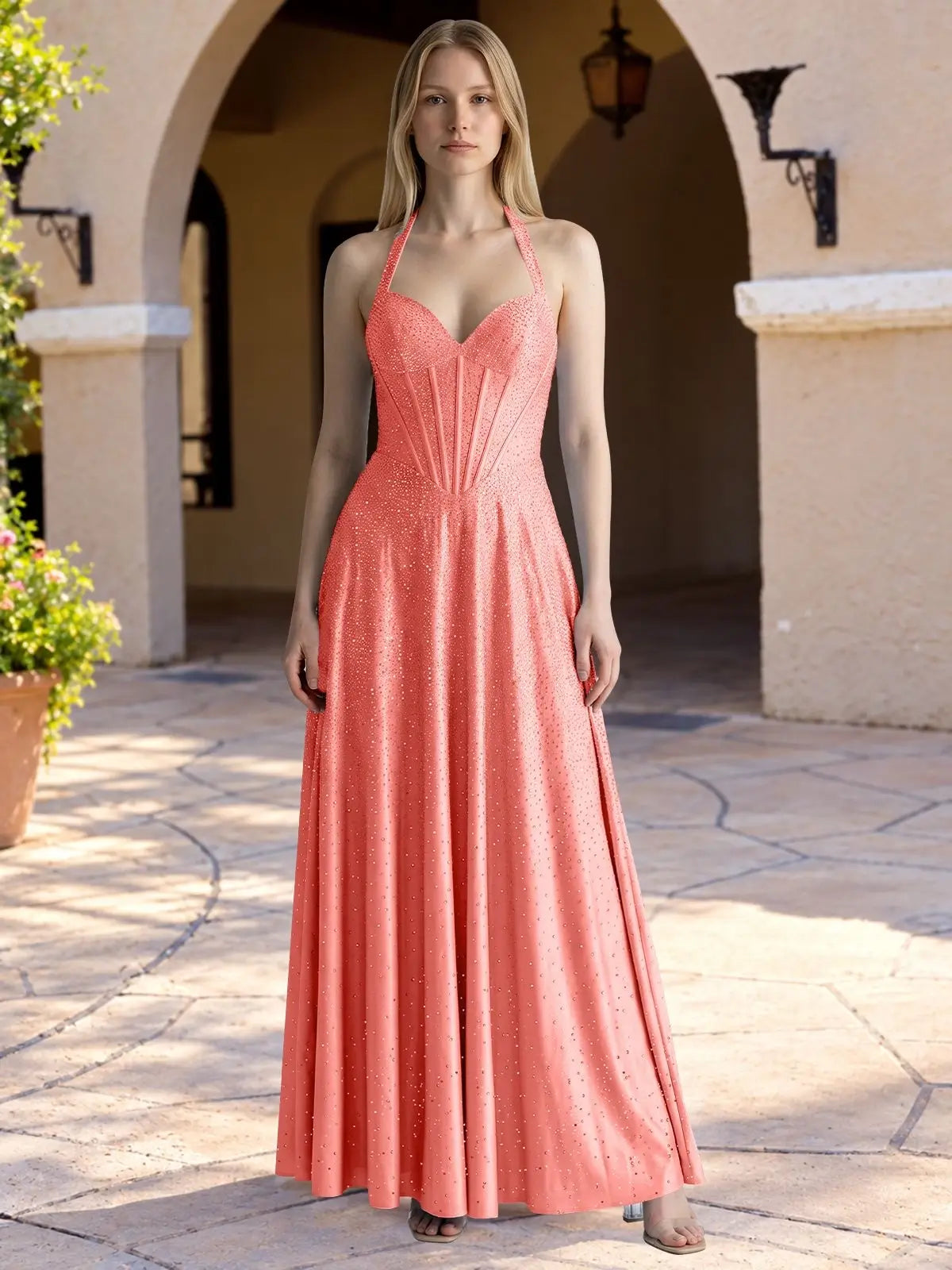 Halter Beaded Prom Dress 
