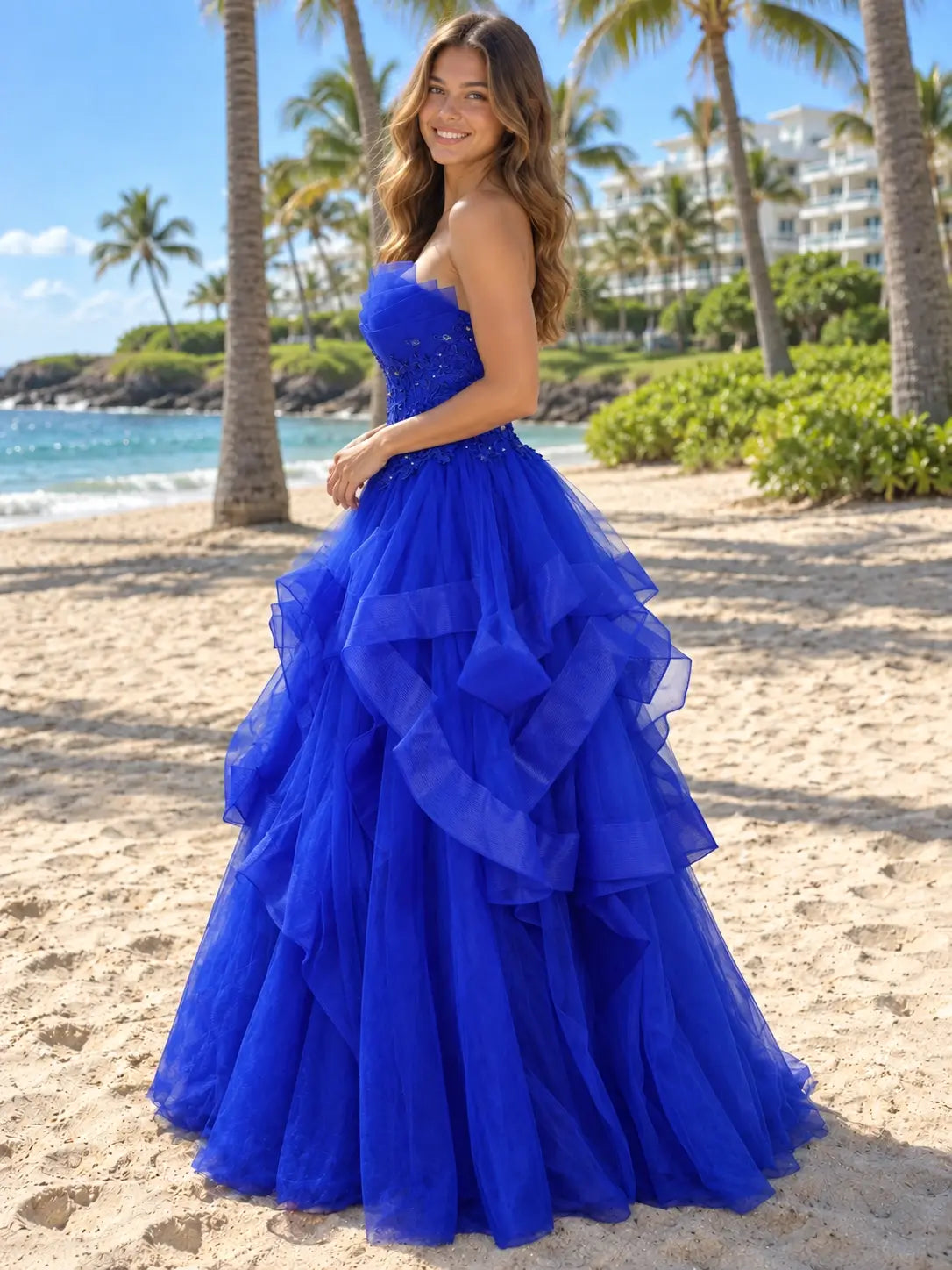 Tiered Strapless Prom Dress