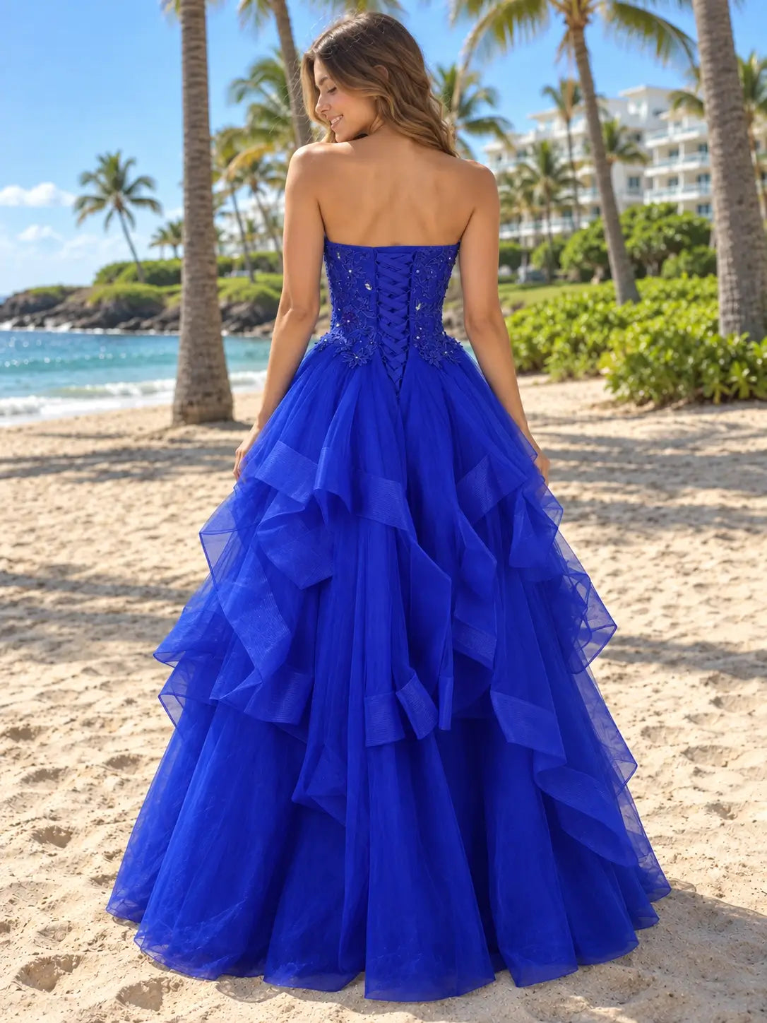 Tiered Strapless Prom Dress