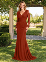 Mermaid Mother of the Bride Dress with Long Lace Sleeves 