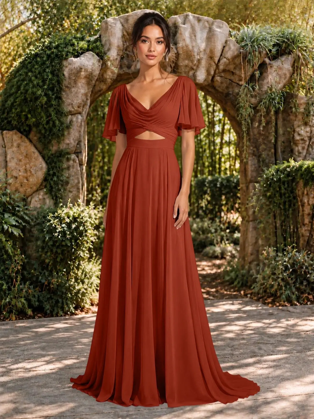 Cowl Neck Bridesmaid Dress with Cut-Out Detail