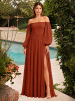 A-line Bridesmaid Dress with Long Bishop Sleeves 