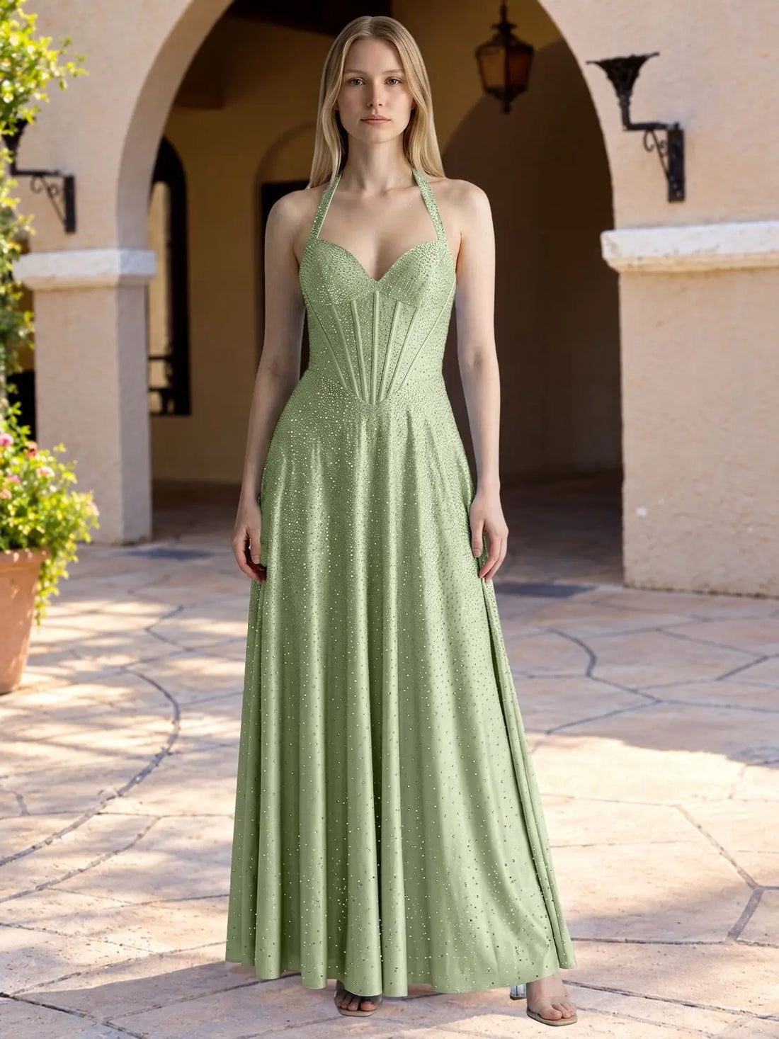 Halter Beaded Prom Dress 