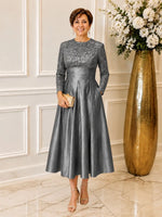 Sequined Boat Long Sleeves Dress 