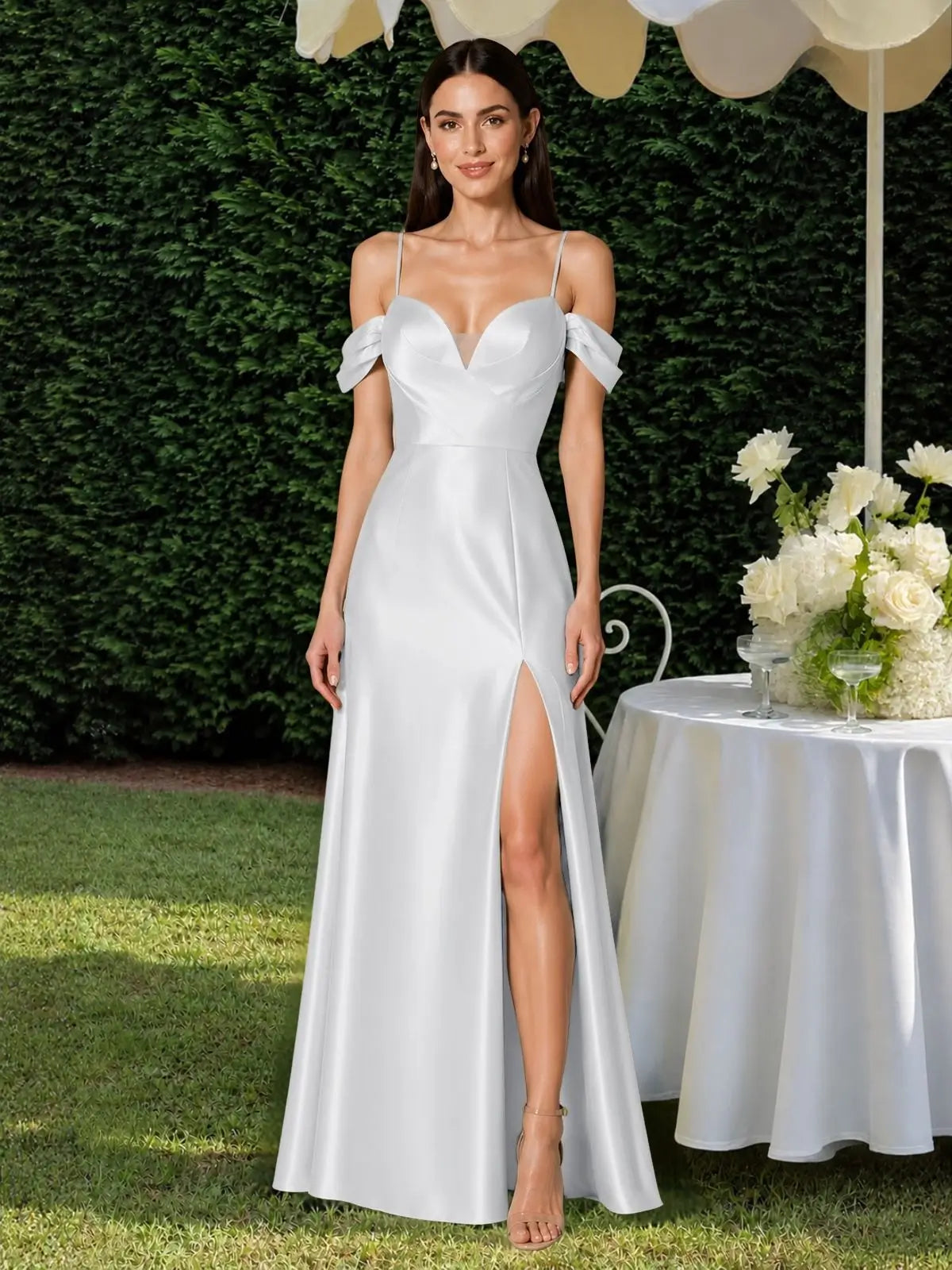 Silk-like Bridesmaid Dress with Cold Neckline 