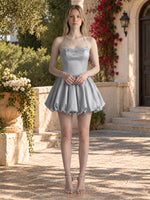 Beading Bubble Hem Mini Dress 