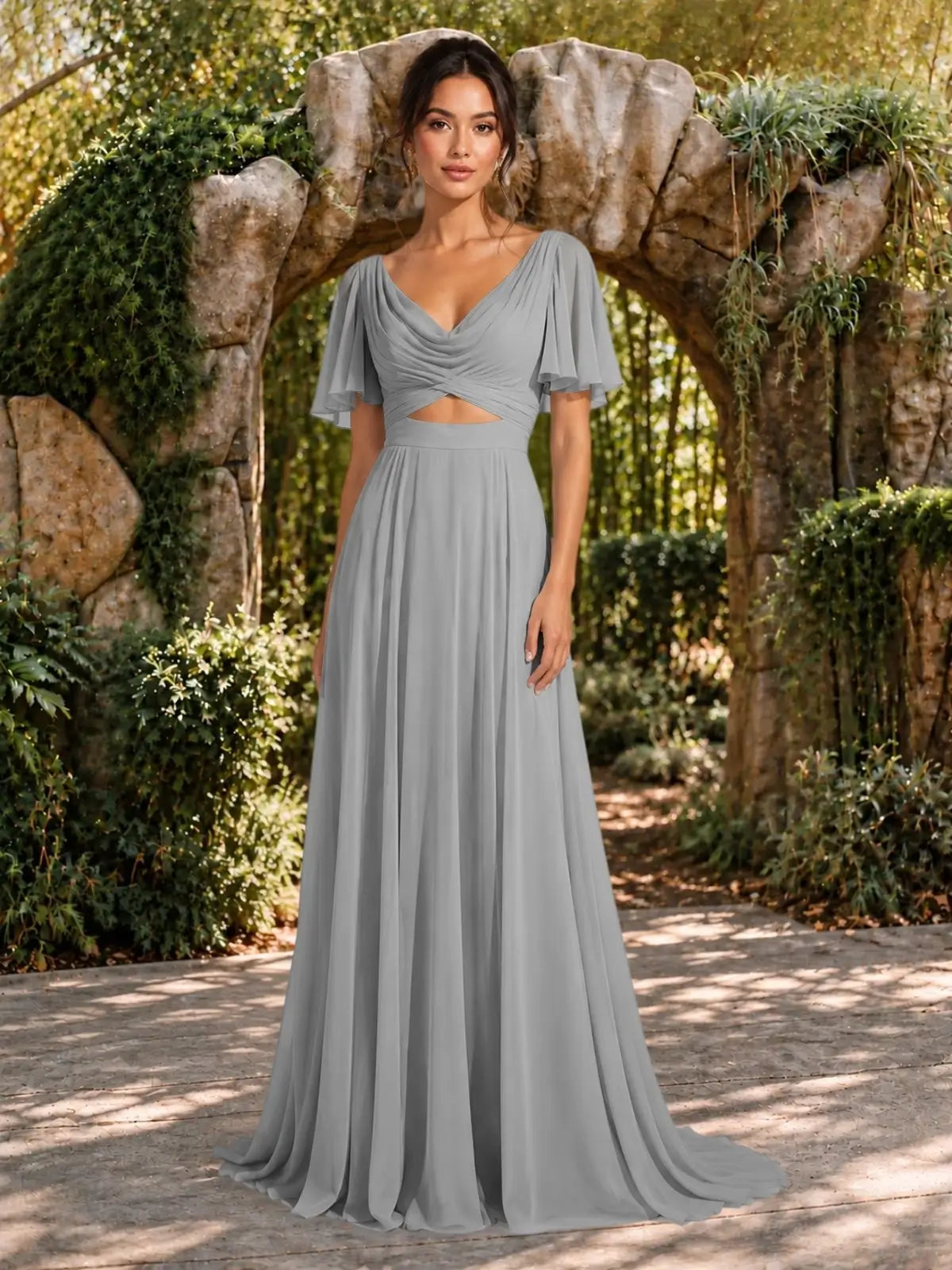 Cowl Neck Bridesmaid Dress with Cut-Out Detail