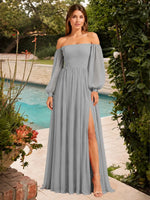 A-line Bridesmaid Dress with Long Bishop Sleeves 