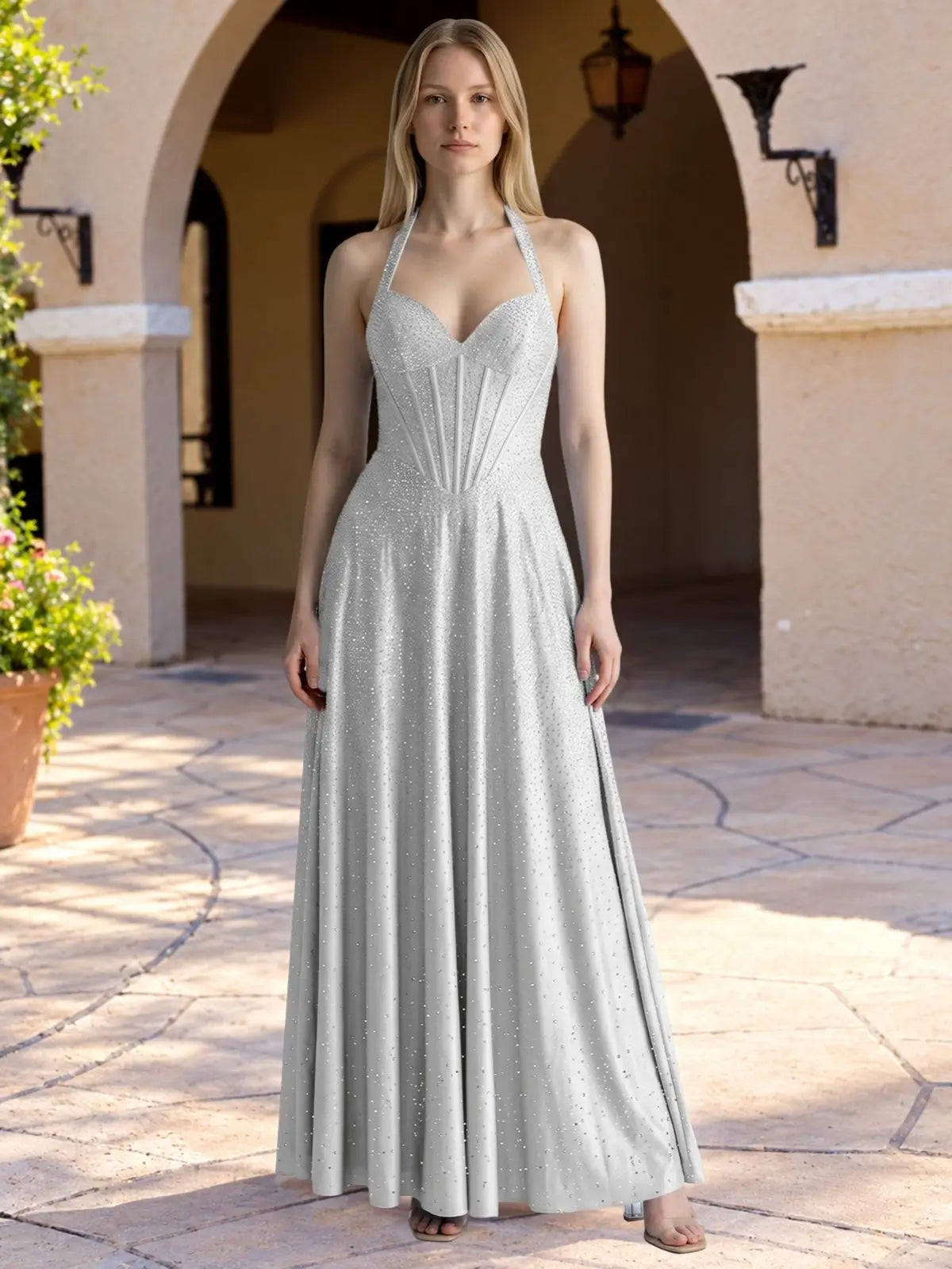 Halter Beaded Prom Dress 