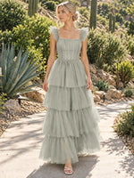 Ruffled Strap Tiered Tulle Bridesmaid Dress 