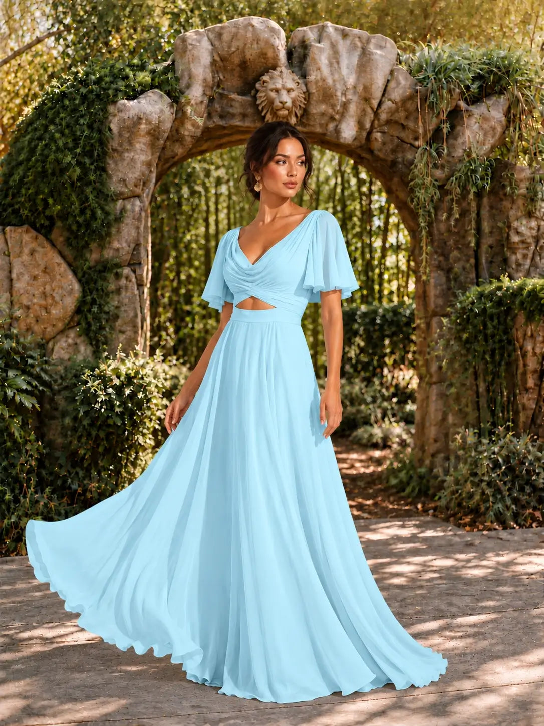 Cowl Neck Bridesmaid Dress with Cut-Out Detail
