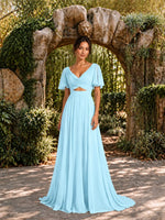 Cowl Neck Bridesmaid Dress with Cut-Out Detail