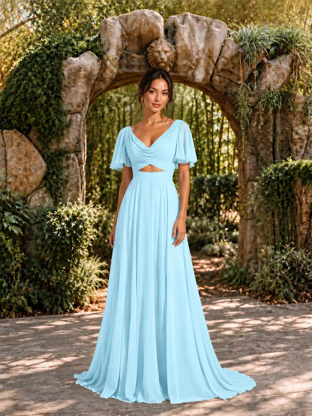 Cowl Neck Bridesmaid Dress with Cut-Out Detail