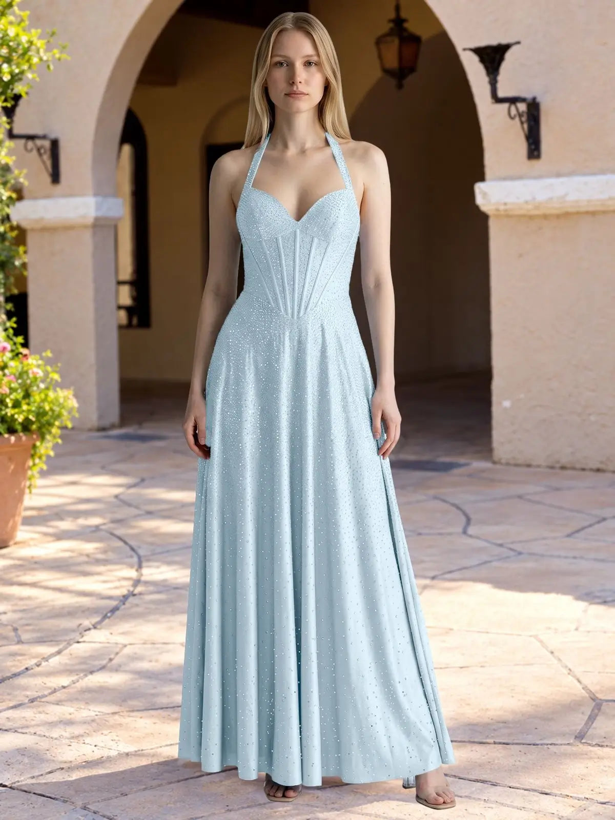 Halter Beaded Prom Dress 