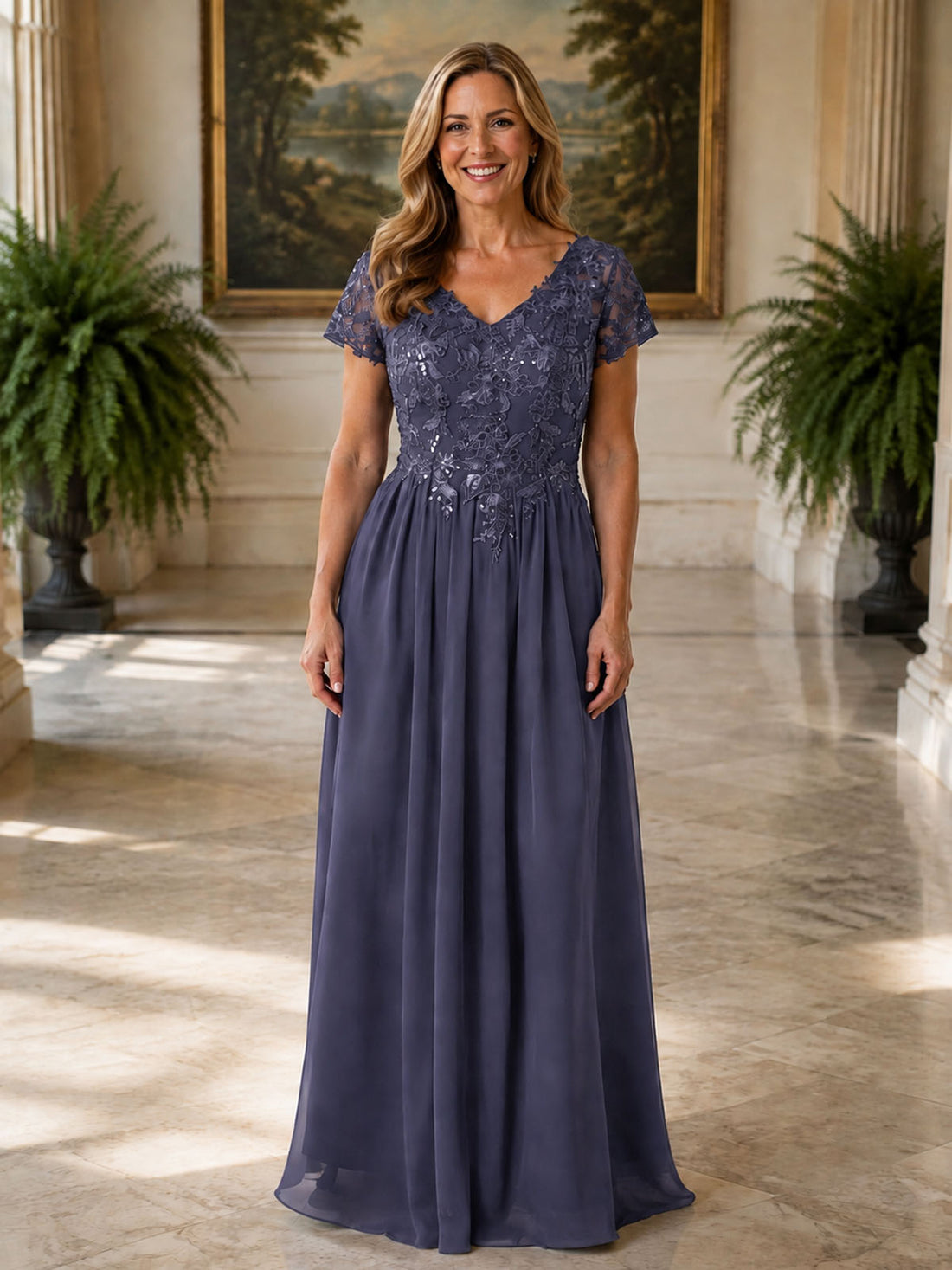 Short Sleeves Chiffon Dress 