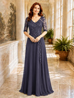 Applique V-Neck Chiffon Dress 
