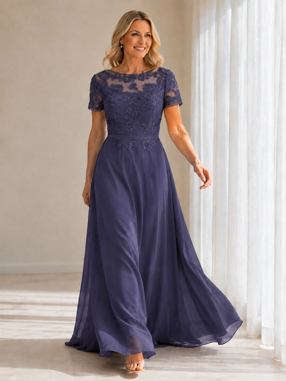 Illusion Applique Chiffon Dress 