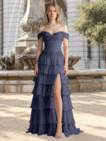 Tiered Off The Shoulder Prom Dress 