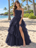 Tiered Strapless Prom Dress 