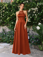 Satin Bridesmaid Dress with Illusion Halter Neck 