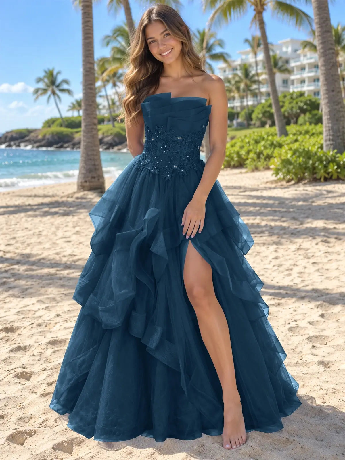 Tiered Strapless Prom Dress 