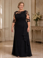 Bateau Neck Mother of the Bride Dress with Ruffle Details