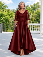 Satin Mother of the Bride Dress with Lace Sleeves 
