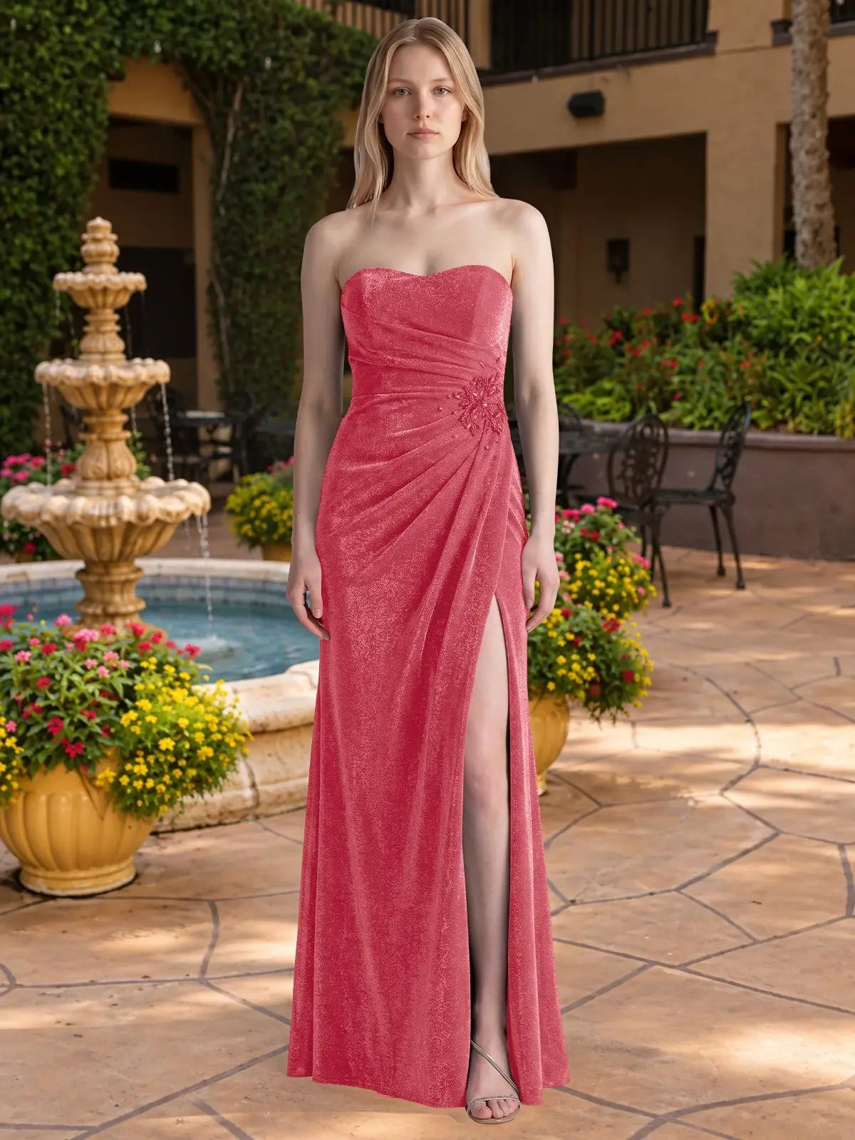 Velvet Prom Dress with Beaded Applique 