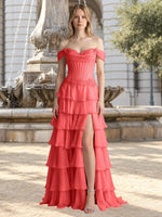 Tiered Off The Shoulder Prom Dress 