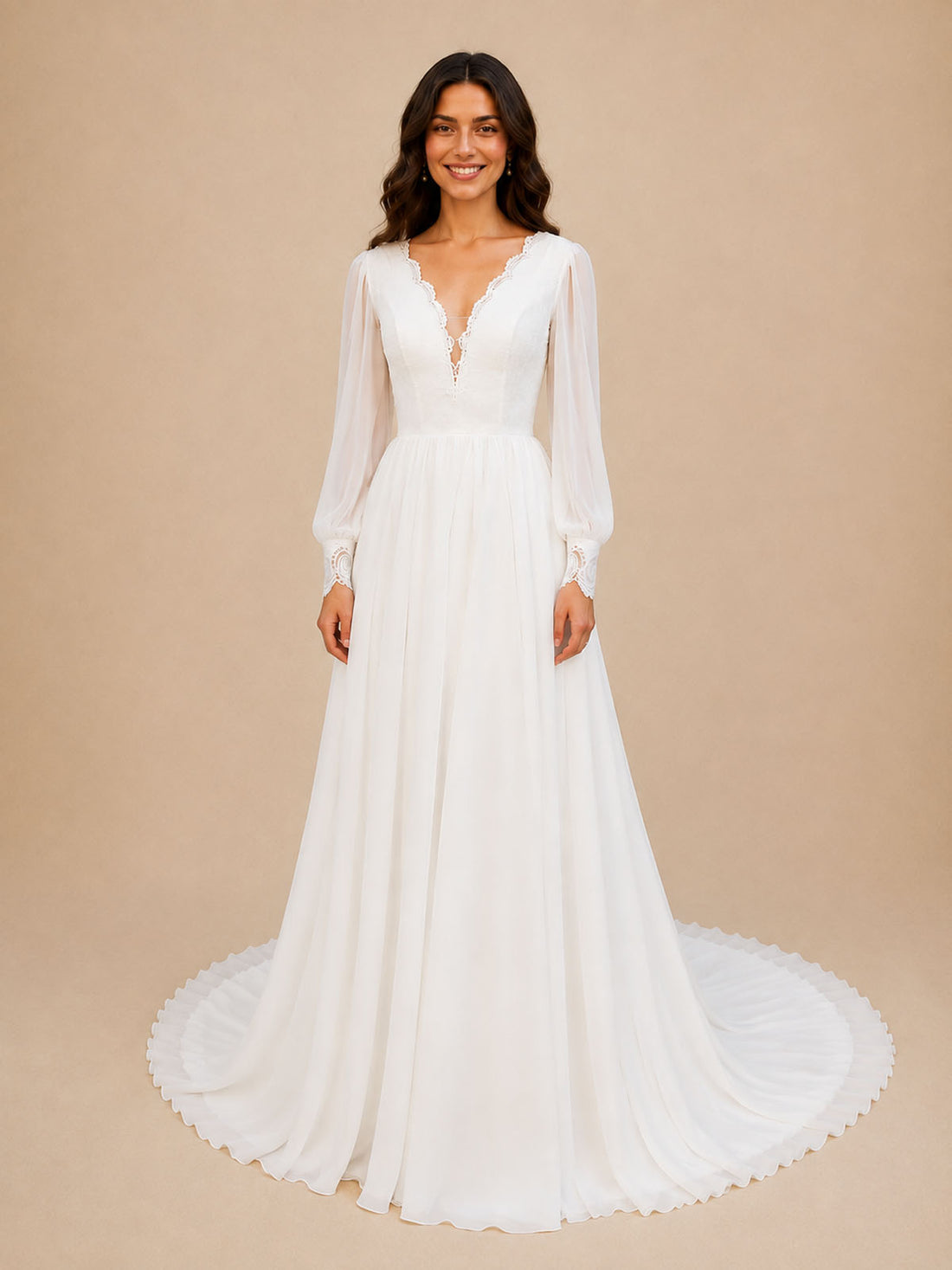 Lace V-Neck Slit Wedding Dress 