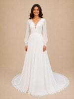 Lace V-Neck Slit Wedding Dress 