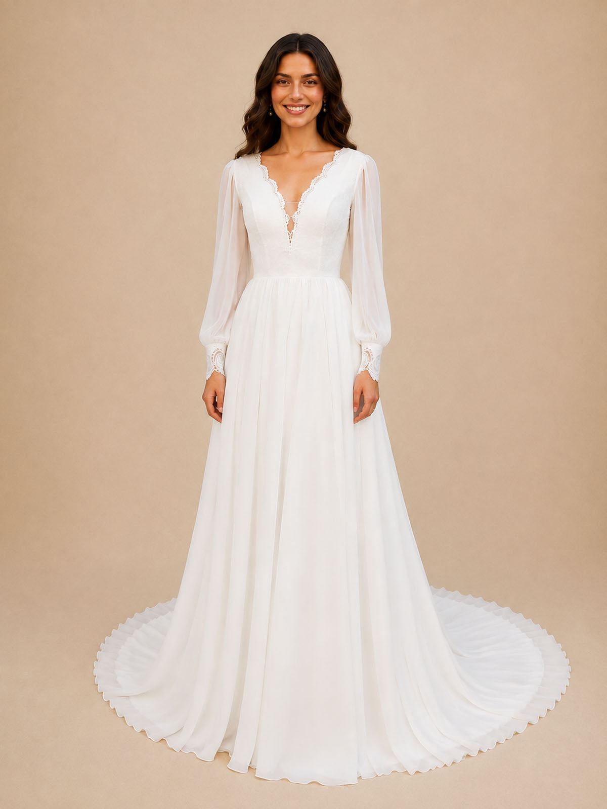 Lace V-Neck Slit Wedding Dress 