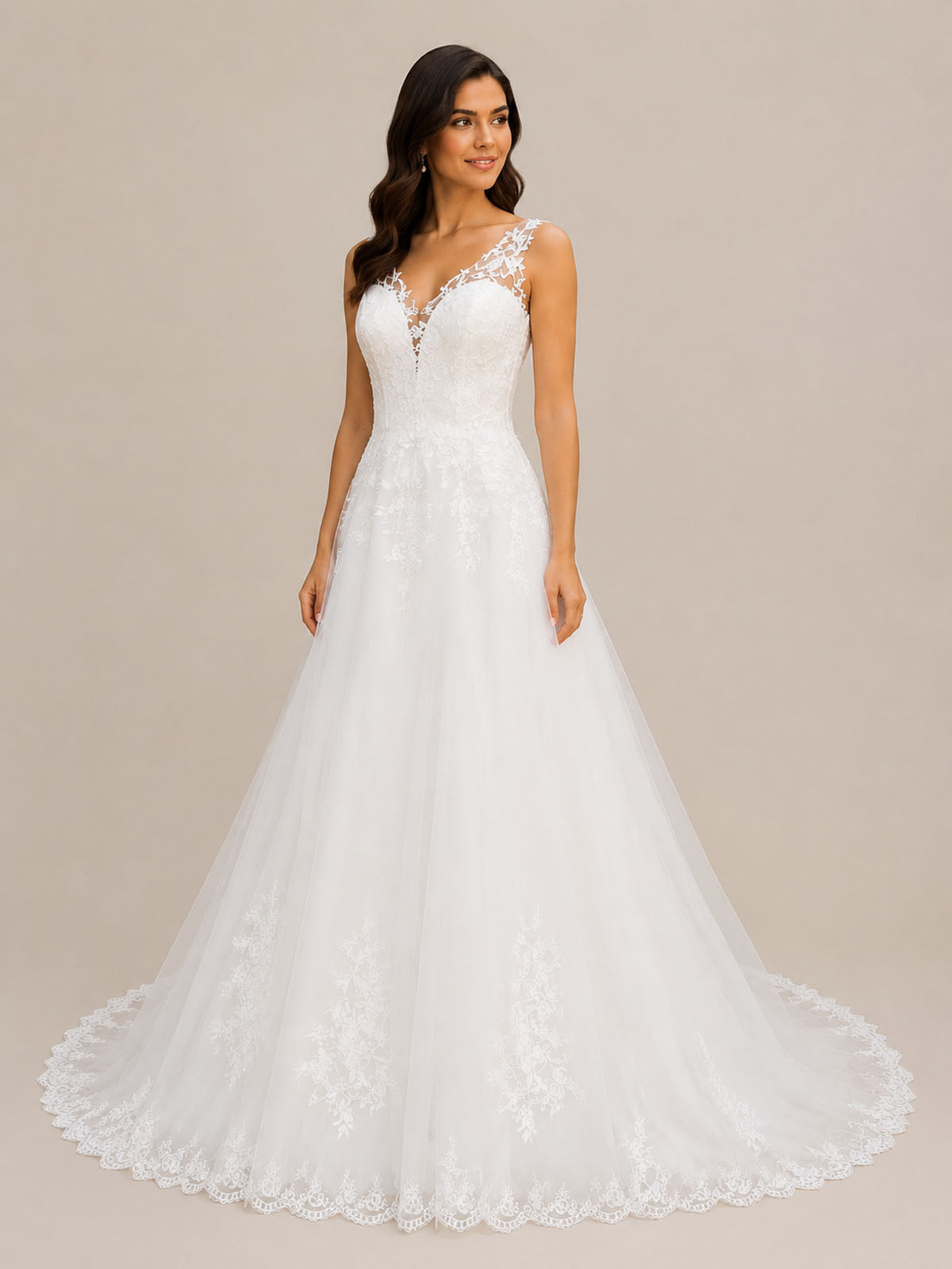 Wide Straps Applique Wedding Dress 